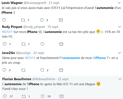 Les utilisateurs se plaignent de l'autonomie de leur iPhone sous iOS 11