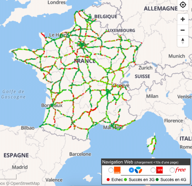 Il est possible de 3G et 4G sur la plupart des routes avec Bouygues