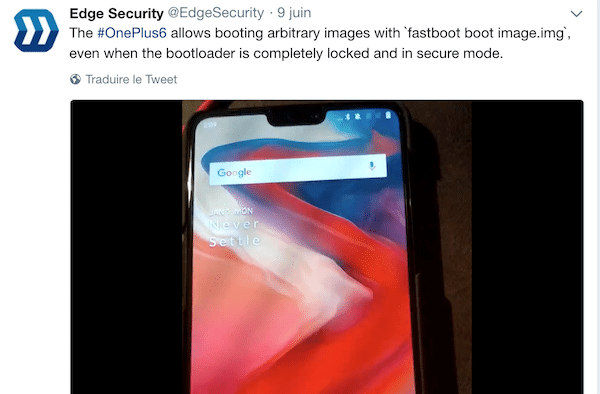 Faille OnePlus 6 découverte 8 juin par agence cybersécurité