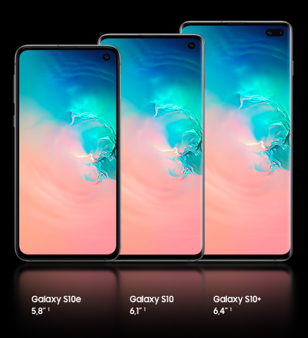 différents formats pour les nouveaux smartphones de Samsung : galaxy s10e S10 et S10+