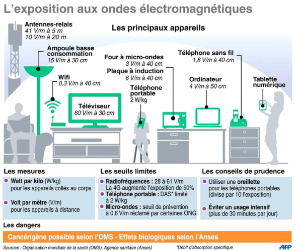 Les limites de DAS fixées par l'OMS et l'ICNIRP.
