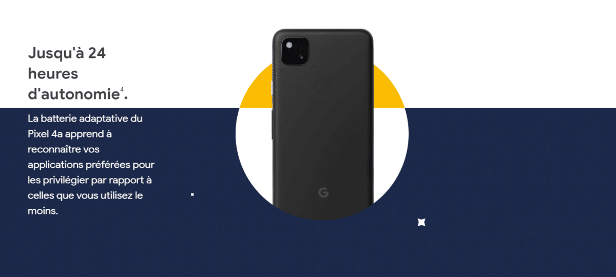 Sortie Pixel 4a de Google. Pixel 4a pour une batterie de 24H.